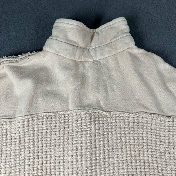 Free People Sweater Top Medium‎ Beige Waffle-Knit Button-Up Pullover Pockets - Picture 12 of 12